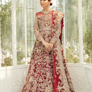Luxury Deep Red Bridal Lehenga For Wedding